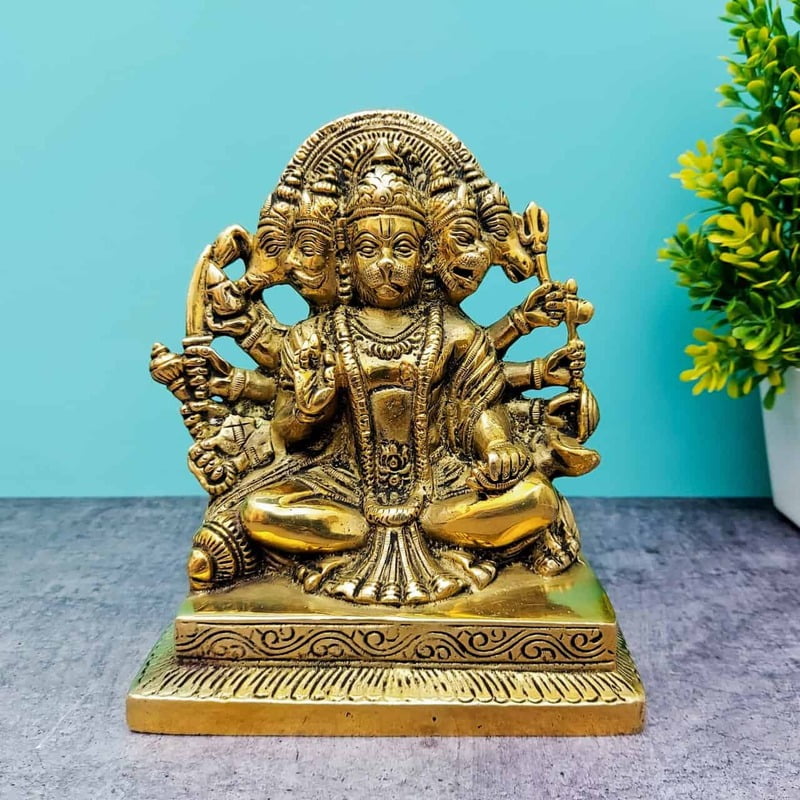Brass Panchmukhi Hanuman - 6.1 inch Height | Sacred Brass Panchmukhi Hanuman Statue for Devotees Brass Panchmukhi Hanuman - 6.1 inch Height | Sacred Brass Panchmukhi Hanuman Statue for Devotees