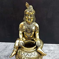 Brass Bala Krishna Sitting on Matka | Pot Krishna - 14 inch Height | Beautiful Brass Bala Krishna Statue