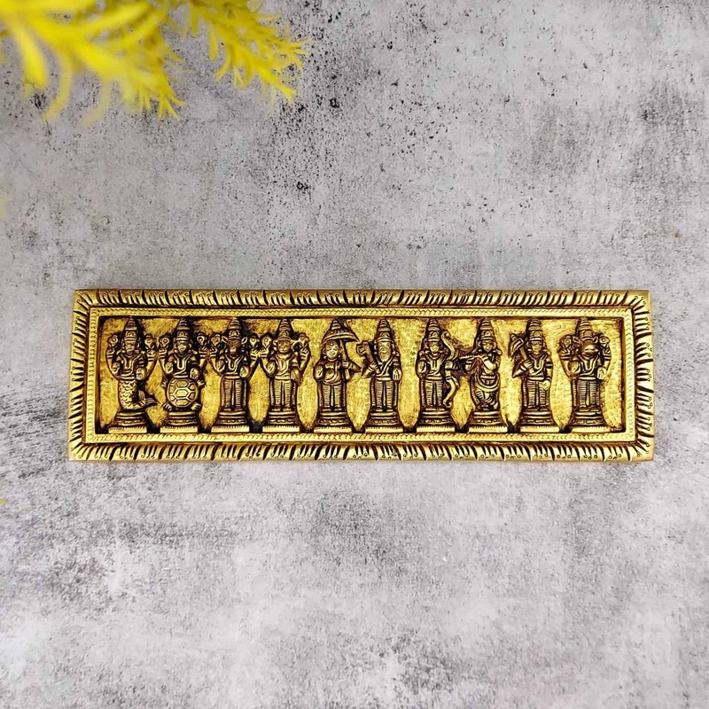 Brass Dashavatar Wall Decor Plate - 4 inch Height | Intricate Brass Wall Plate with Dashavatar Design