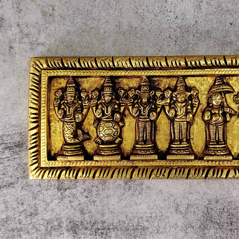 Brass Dashavatar Wall Decor Plate - 4 inch Height | Intricate Brass Wall Plate with Dashavatar Design