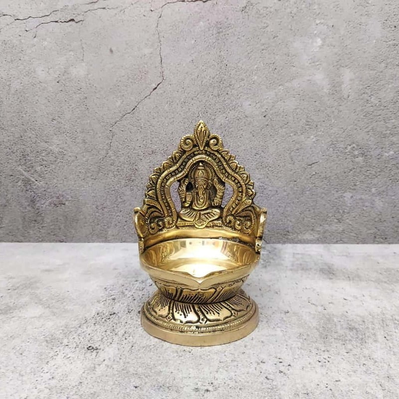 Brass Ganesh Deepak - 5.5 inch Height | Divine Brass Deepak with Lord Ganesh for Illuminating Worship Brass Ganesh Deepak - 5.5 inch Height | Divine Brass Deepak with Lord Ganesh for Illuminating Worship