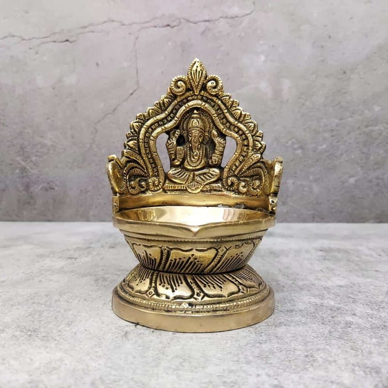 Brass Ganesh Deepak - 5.5 inch Height | Divine Brass Deepak with Lord Ganesh for Illuminating Worship Brass Ganesh Deepak - 5.5 inch Height | Divine Brass Deepak with Lord Ganesh for Illuminating Worship