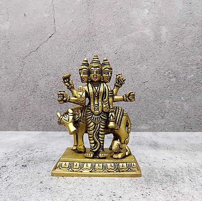 Brass Lord Dattatreya Idol - 5 inch Height | Sacred Brass Idol of Lord Dattatreya for Spiritual Grace