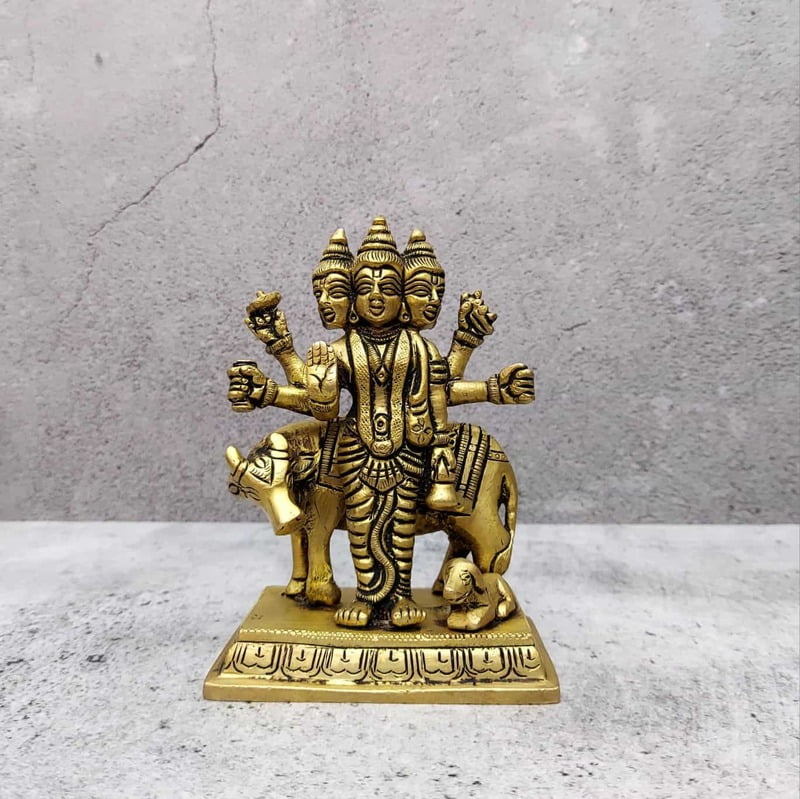 Brass Lord Dattatreya Idol - 5 inch Height | Sacred Brass Idol of Lord Dattatreya for Spiritual Grace Brass Lord Dattatreya Idol - 5 inch Height | Sacred Brass Idol of Lord Dattatreya for Spiritual Grace