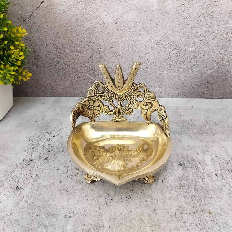 Brass Shank Chakra Nama Deepam - 5.5 inch Height | Sacred Brass Deepam with Shankh and Chakra Design for Auspicious Lighting Brass Shank Chakra Nama Deepam - 5.5 inch Height | Sacred Brass Deepam with Shankh and Chakra Design for Auspicious Lighting