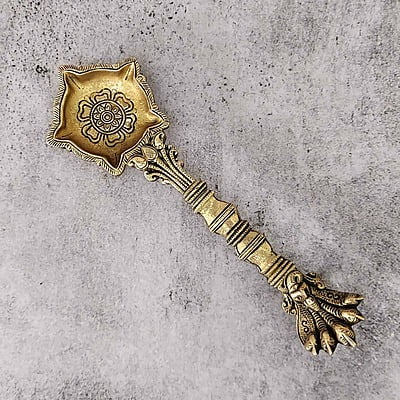 Brass Pancharti Spoon - 9 inch Length | Traditional Brass Pancharti Spoon for Sacred Rituals