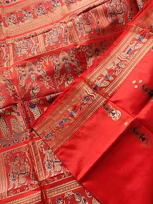 Red figure motiif pure katan silk Swarnachari Red figure motiif pure katan silk Swarnachari
