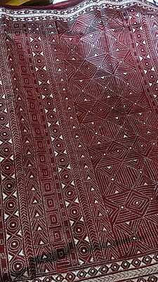 Dark Maroon hand kantha stitch on pure mulberry silk