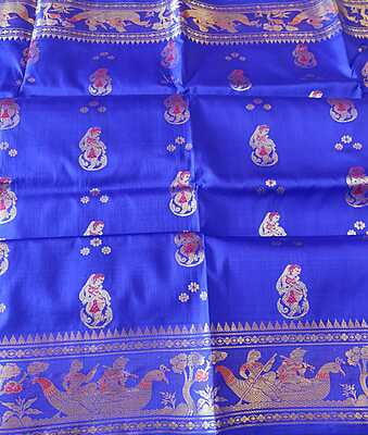 Figure motif Royal blue color pure Mulberry silk Swarnachari Figure motif Royal blue color pure Mulberry silk Swarnachari