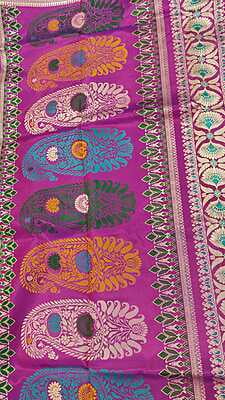 Revival Baluchari in blue rani pink dual tone pure Mulberry silk