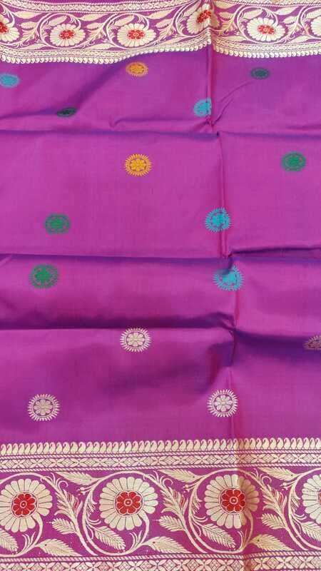 Revival Baluchari in blue rani pink dual tone pure Mulberry silk