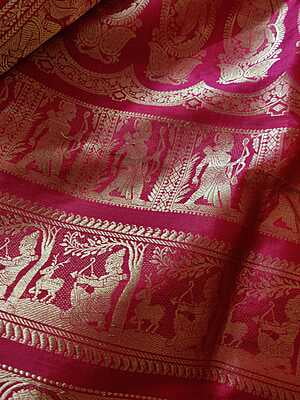 Red rani pink dual tone pure mulberry silk swarnachari saree Red rani pink dual tone pure mulberry silk swarnachari saree