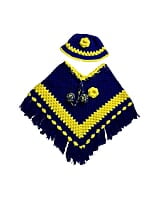 Handknitted blue and yellow woolen poncho and cap for kids between 2 and 3 years || winterwear || beautiful design and excellent finish and amazing crotchet work