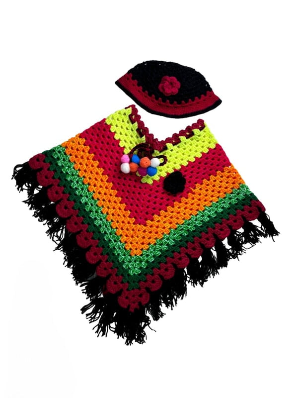 Handknitted multicolored poncho and cap for kids between 2 and 3 years || winterwear || beautiful design and excellent finish and amazing crotchet work Handknitted multicolored poncho and cap for kids between 2 and 3 years || winterwear || beautiful design and excellent finish and amazing crotchet work