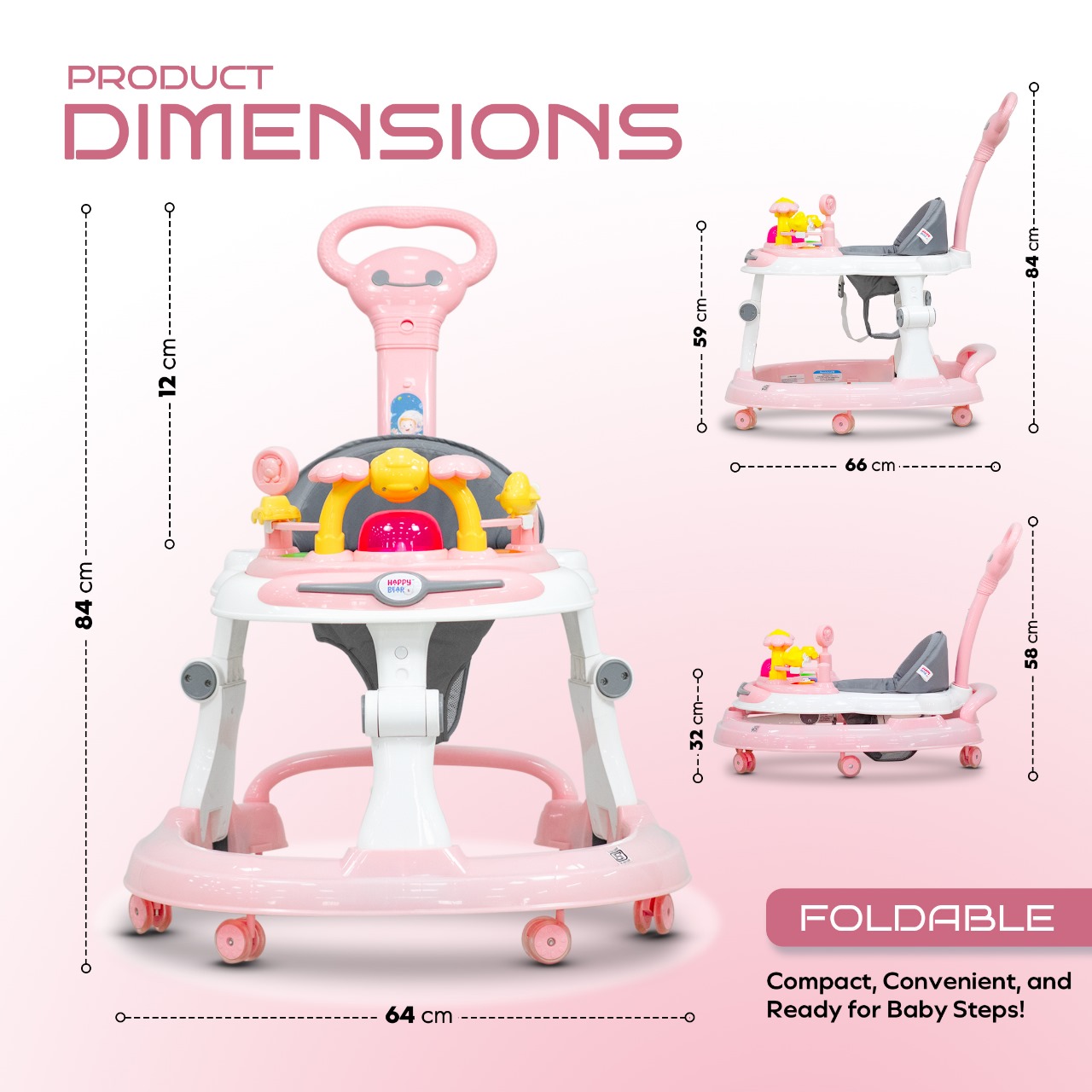 Baby Walker with Push Handle – Pink Baby Walker with Push Handle – Pink