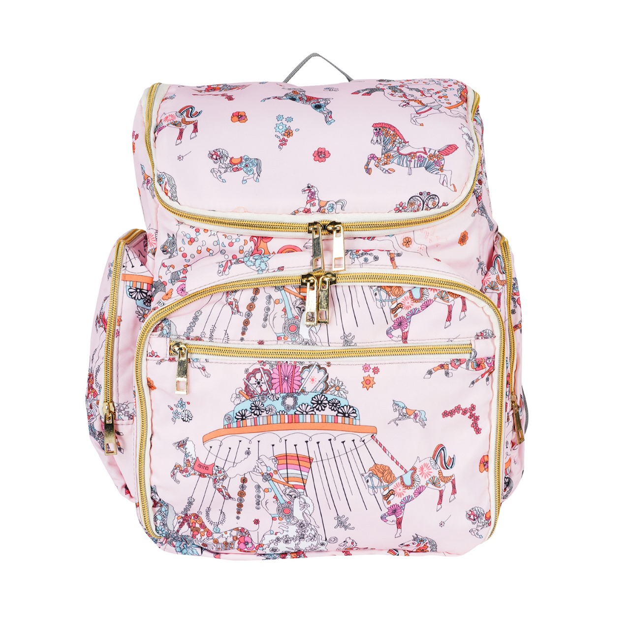 Stylish Diaper Backpack with Laptop Compartment – Pink Carousel Print Stylish Diaper Backpack with Laptop Compartment – Pink Carousel Print