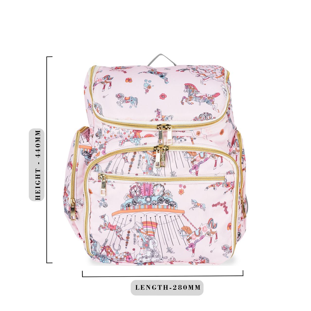 Stylish Diaper Backpack with Laptop Compartment – Pink Carousel Print Stylish Diaper Backpack with Laptop Compartment – Pink Carousel Print