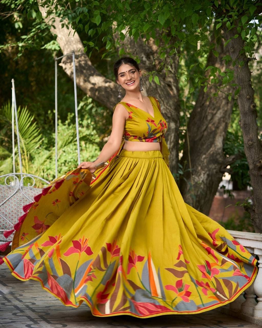 New Lounching Digital Print Muslin Cotton Lehenga Choli D.14