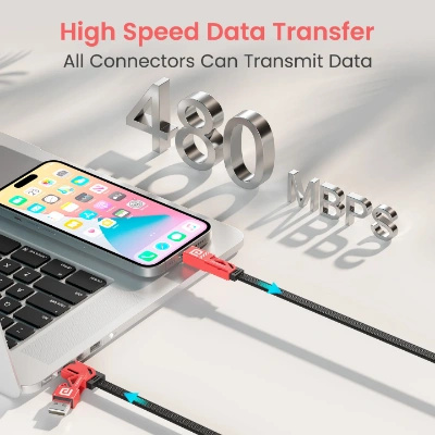 Portronics Procharge 4 60W 4-In-1 Multifunctional Fast Charging Cable With Multiple Port & Metal Zinc Alloy Head, Tangle Free Flat Cable, Type C to Type C/Lightening, USB A, Fast Data Sync (Red+Black) Portronics Procharge 4 60W 4-In-1 Multifunctional Fast Charging Cable With Multiple Port & Metal Zinc Alloy Head, Tangle Free Flat Cable, Type C to Type C/Lightening, USB A, Fast Data Sync (Red+Black)