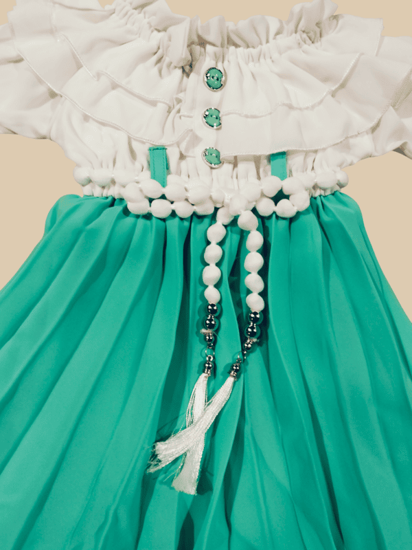 Stylish Off-Shoulder Party Wear Dress for Baby Girls ā White & Aqua Green D.18.777 B.1302
