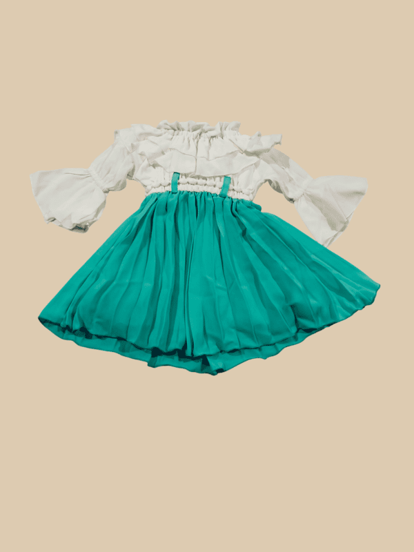 Stylish Off-Shoulder Party Wear Dress for Baby Girls ā White & Aqua Green D.18.777 B.1302