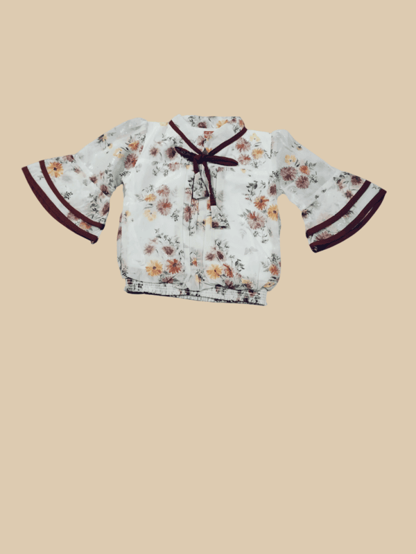 Elegant Floral Top & Rust Pleated Skirt Set for Girls D.11.015V B.1258