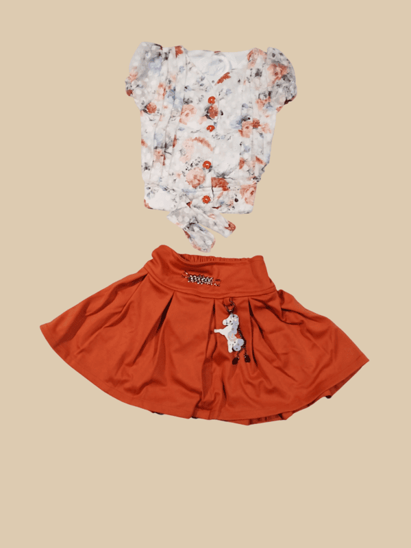 Floral Tie-Up Top & Rust Orange Skirt Set for Girls D.10.304A B.1247