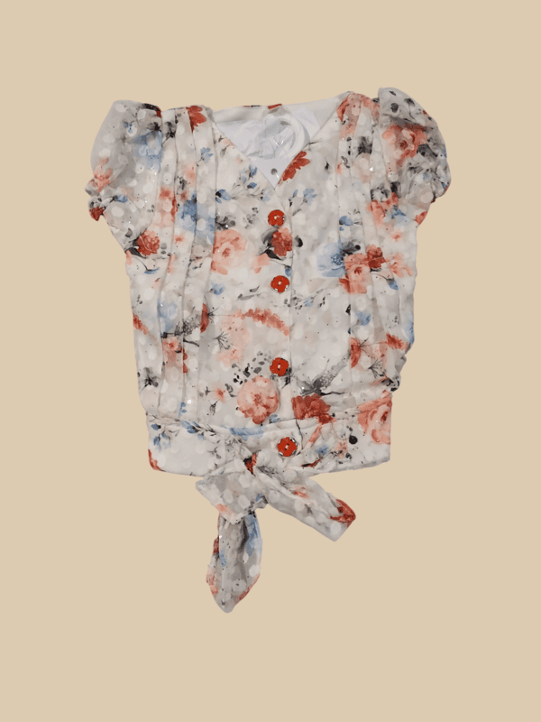Floral Tie-Up Top & Rust Orange Skirt Set for Girls D.10.304A B.1247