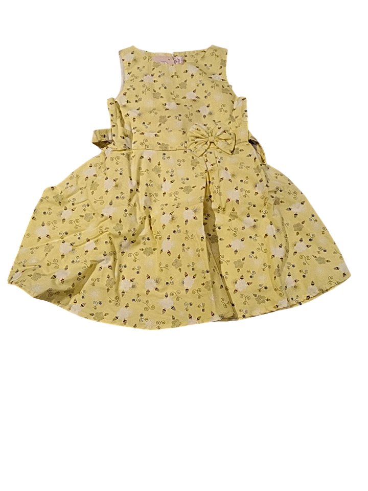 Girls' Sleeveless Floral Frock – Yellow with Bow Detail D.12.1241B B.7856