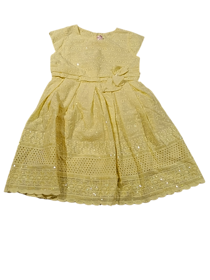 Elegant Yellow Embroidered Party Frock with Sequins & Lace Borders D.14.1282A B.7869 Elegant Yellow Embroidered Party Frock with Sequins & Lace Borders D.14.1282A B.7869