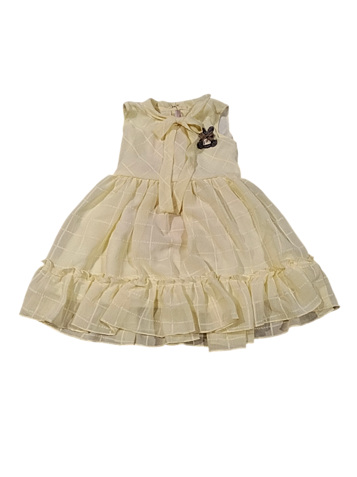 Yellow Checkered Net Frock with Bow & Ruffle Hem D.14.1367A B.1560 Yellow Checkered Net Frock with Bow & Ruffle Hem D.14.1367A B.1560