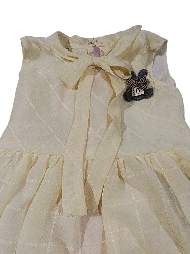 Yellow Checkered Net Frock with Bow & Ruffle Hem D.14.1367A B.1560 Yellow Checkered Net Frock with Bow & Ruffle Hem D.14.1367A B.1560