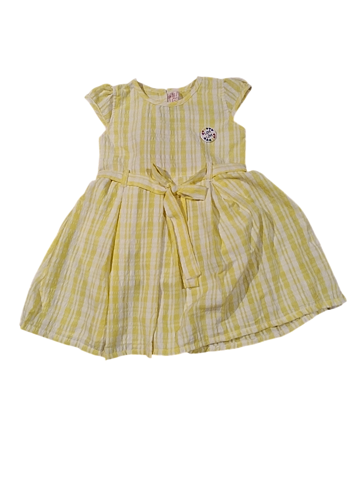 Girls' Yellow & White Striped Cotton Frock Dress D.4.1369 B.1511 Girls' Yellow & White Striped Cotton Frock Dress D.4.1369 B.1511