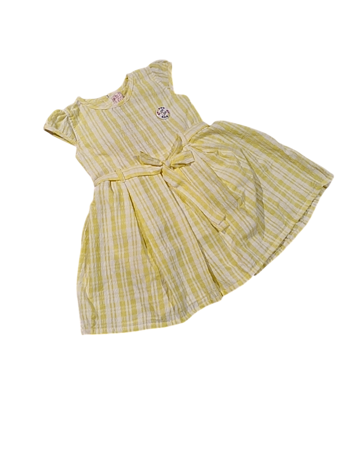 Girls' Yellow & White Striped Cotton Frock Dress D.4.1369 B.1511 Girls' Yellow & White Striped Cotton Frock Dress D.4.1369 B.1511