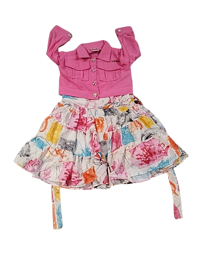 Girls' Trendy Pink Shirt & Multicolor Skirt Co-Ord Set D.3.1308 B.1505 Girls' Trendy Pink Shirt & Multicolor Skirt Co-Ord Set D.3.1308 B.1505