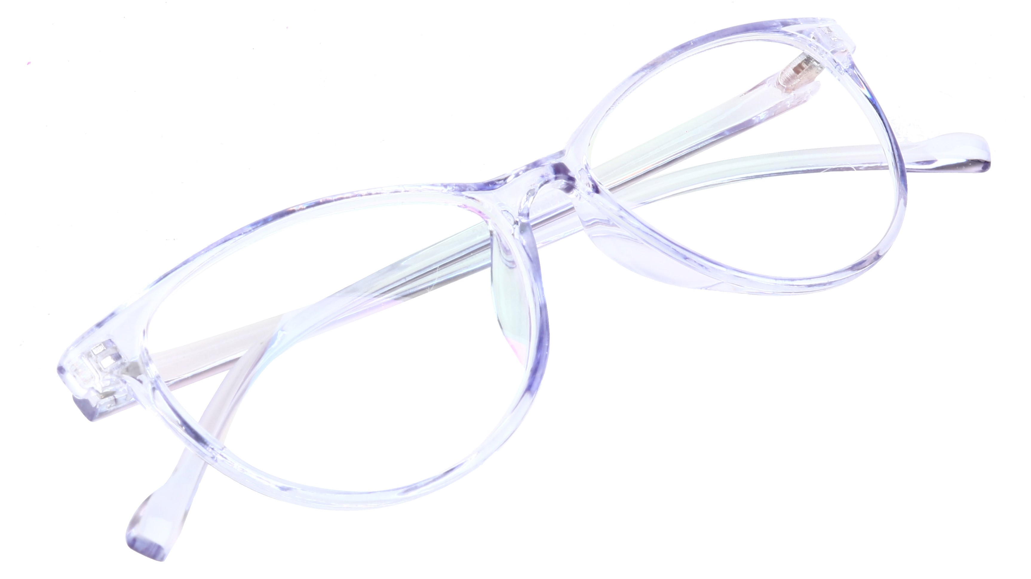Female Large Cat Eye Spectacle Frame. See Through Light Blue Frame.