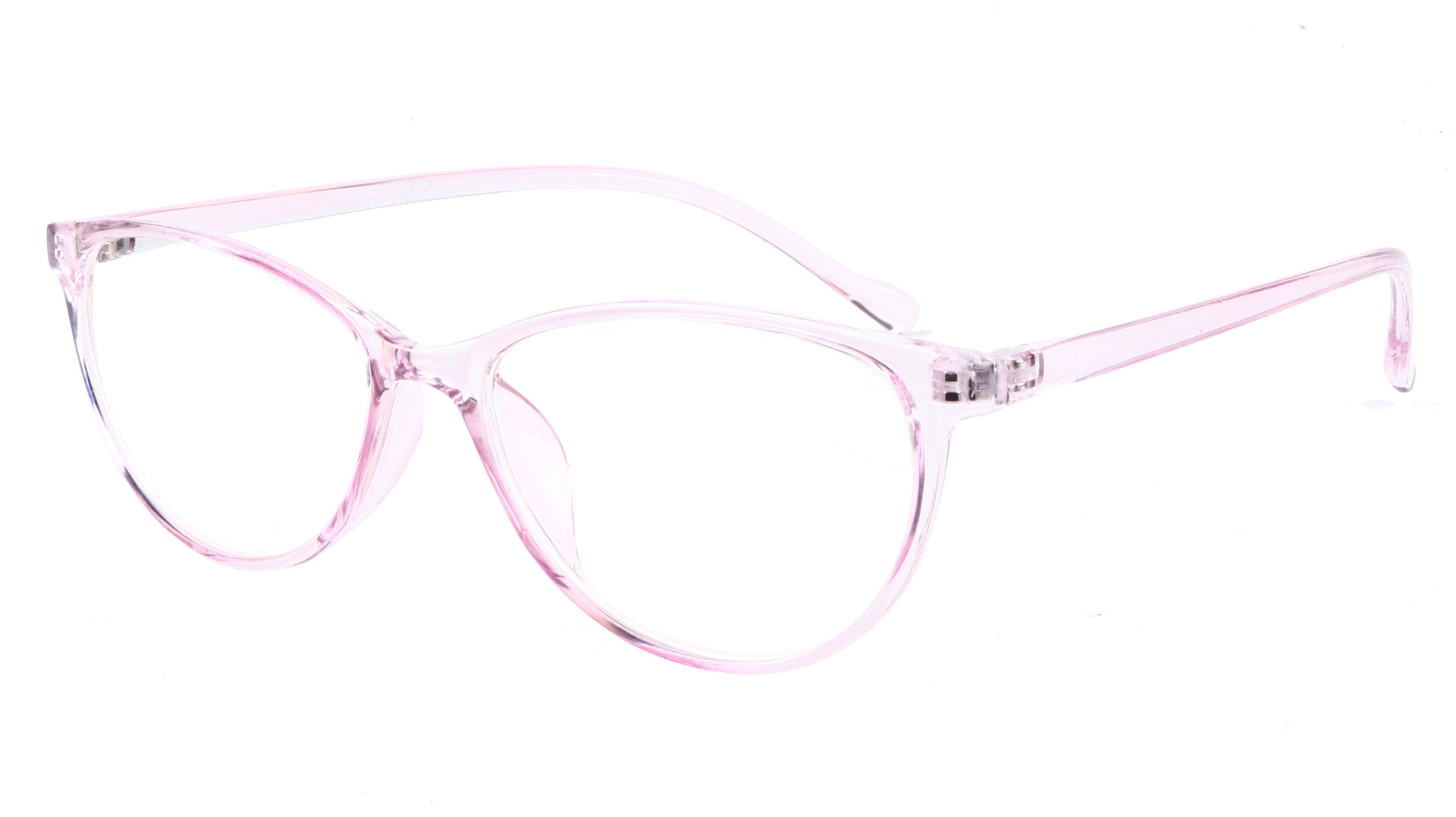 Female Large Cat Eye Spectacle Frame. See Through Light Pink Frame.