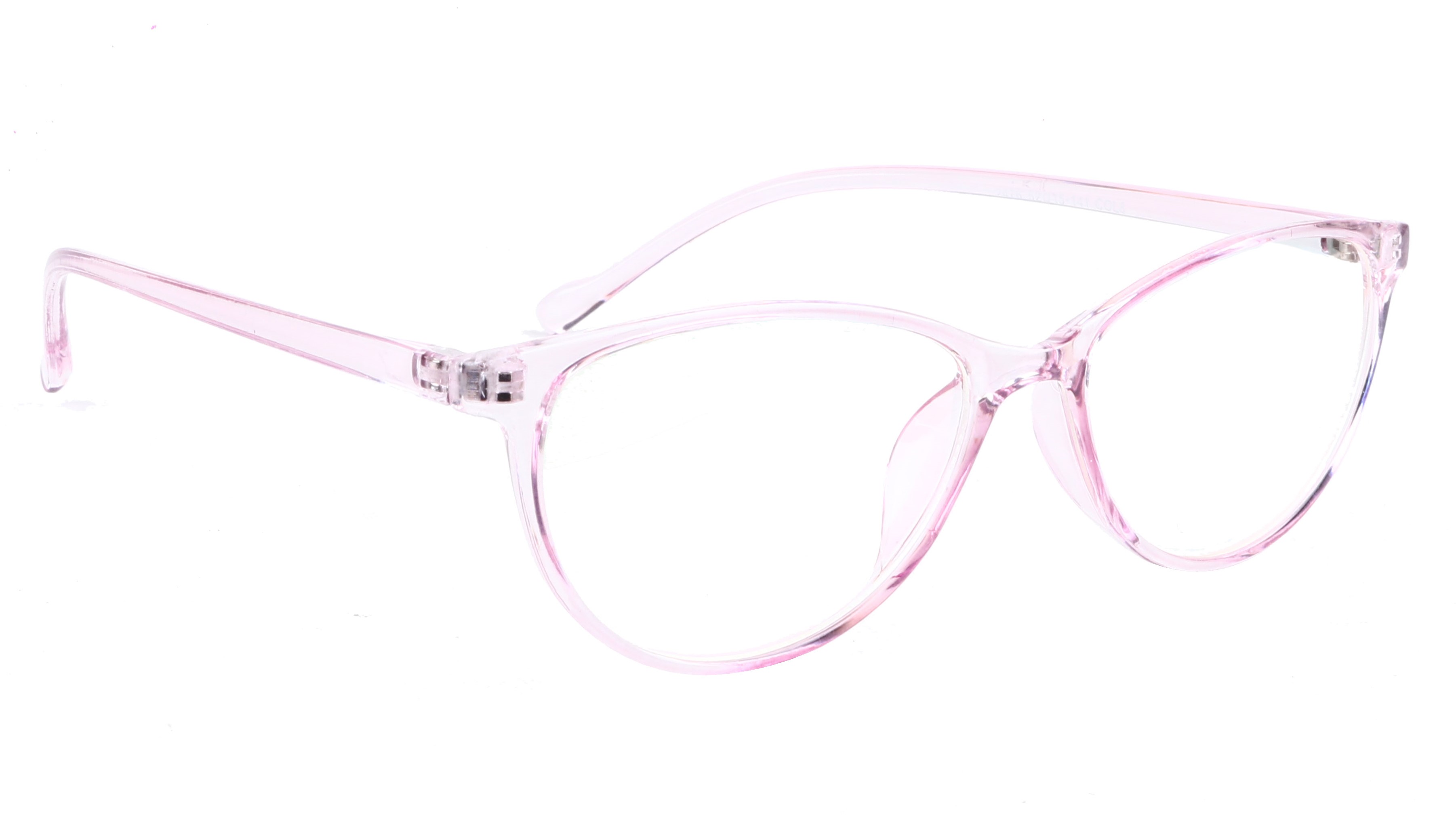 Female Large Cat Eye Spectacle Frame. See Through Light Pink Frame.
