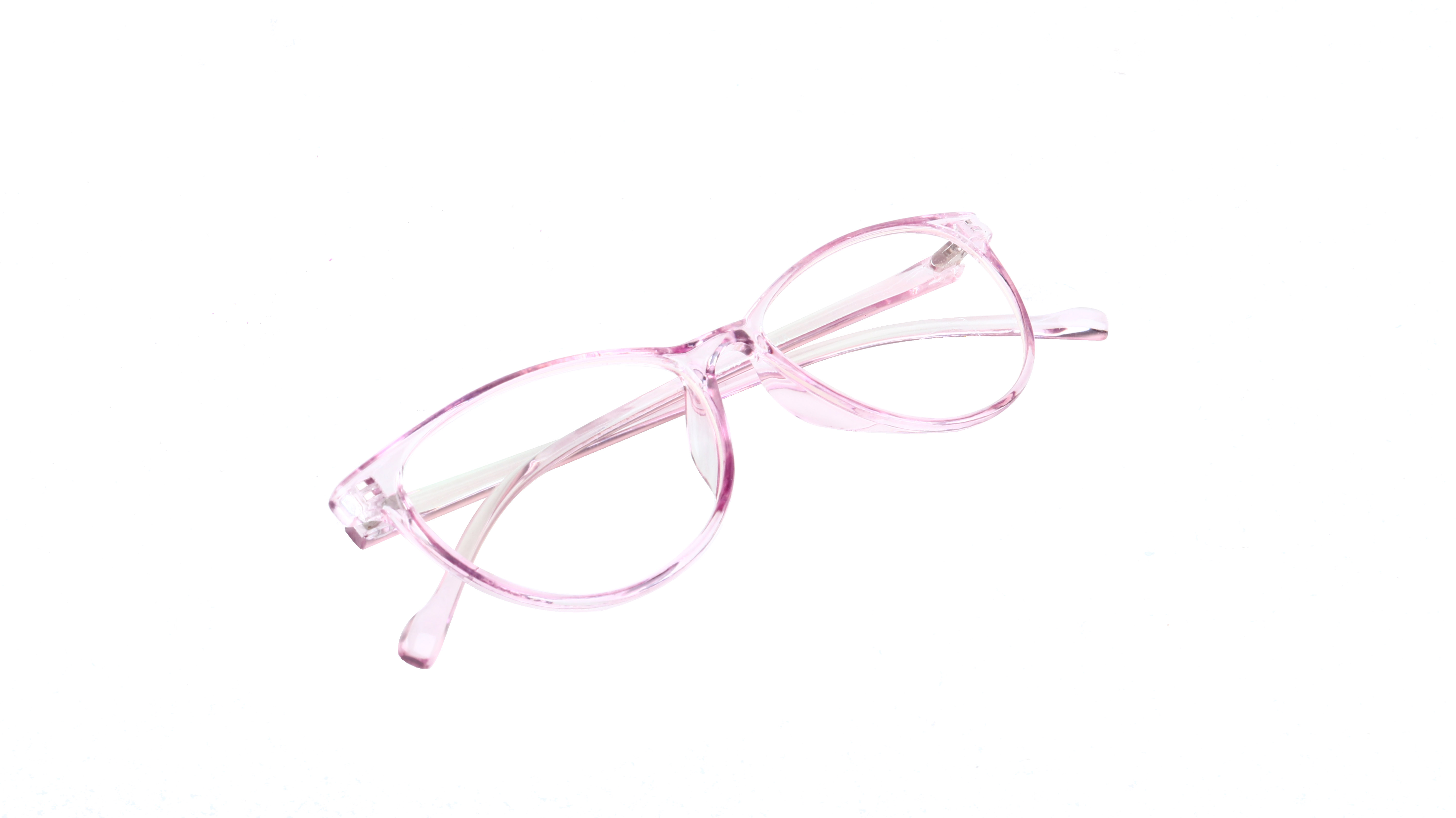 Female Large Cat Eye Spectacle Frame. See Through Light Pink Frame.