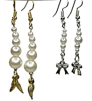 Set of 2 earrings with silver colored beads with leaf shaped golden charm and tie shaped silver charm || drop and dangle design || for office , parties and home Set of 2 earrings with silver colored beads with leaf shaped golden charm and tie shaped silver charm || drop and dangle design || for office , parties and home