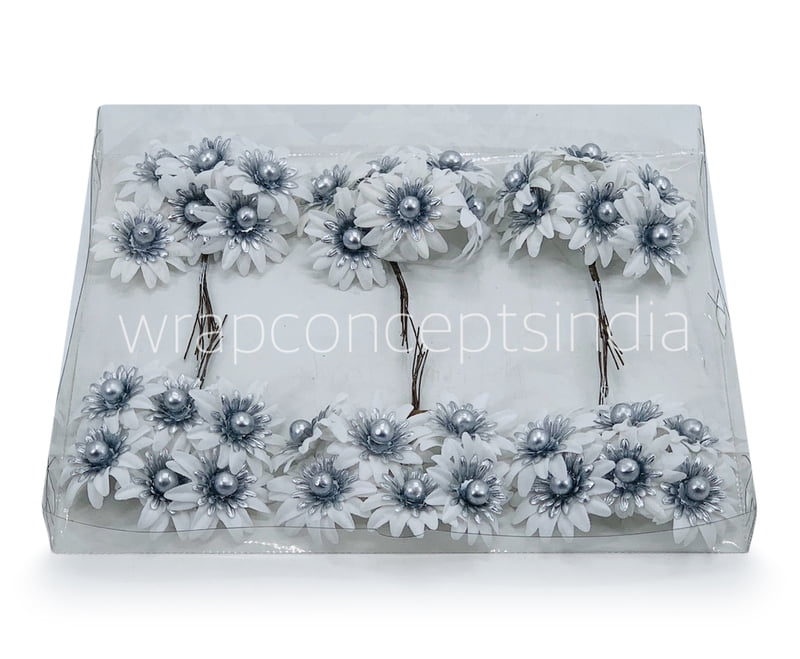 White Flowers on stick with Silver Ball White Flowers on stick with Silver Ball