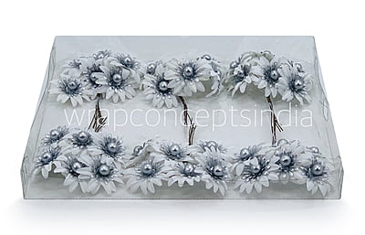 White Flowers on stick with Silver Ball White Flowers on stick with Silver Ball
