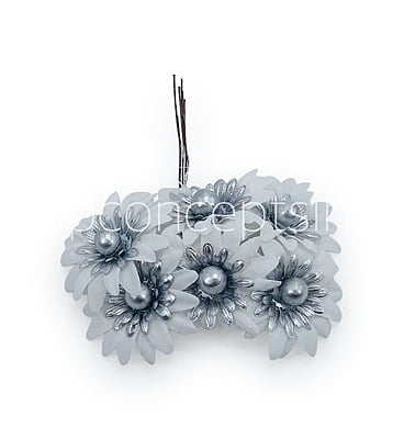 White Flowers on stick with Silver Ball White Flowers on stick with Silver Ball