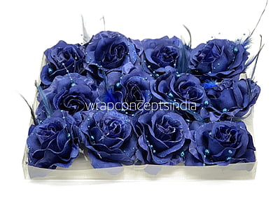 Deep Blue Rose With Feather & Pearl String Deep Blue Rose With Feather & Pearl String