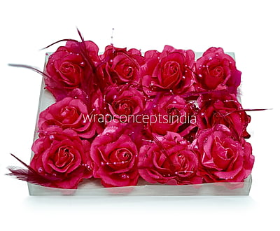 Fuchsia Rose With Feather & Pearl String Fuchsia Rose With Feather & Pearl String