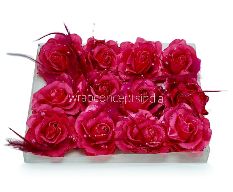 Fuchsia Rose With Feather & Pearl String Fuchsia Rose With Feather & Pearl String