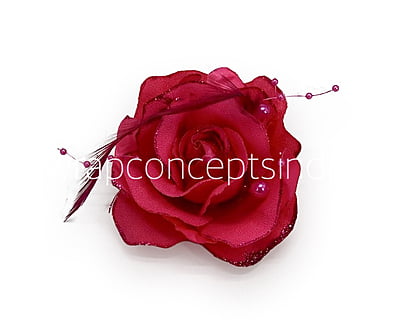 Fuchsia Rose With Feather & Pearl String Fuchsia Rose With Feather & Pearl String