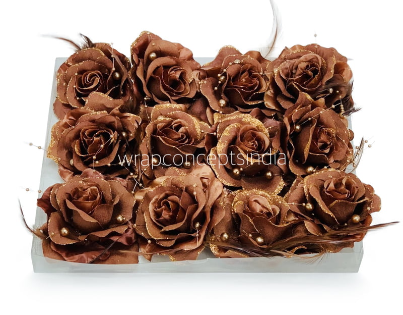 Coffee Rose With Feather & Pearl StringPink Coffee Rose With Feather & Pearl StringPink