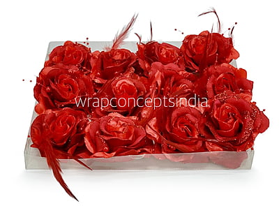 Red Rose With Feather & Pearl String