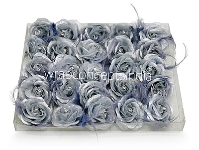Silver Rose with Feathers & Stone Silver Rose with Feathers & Stone